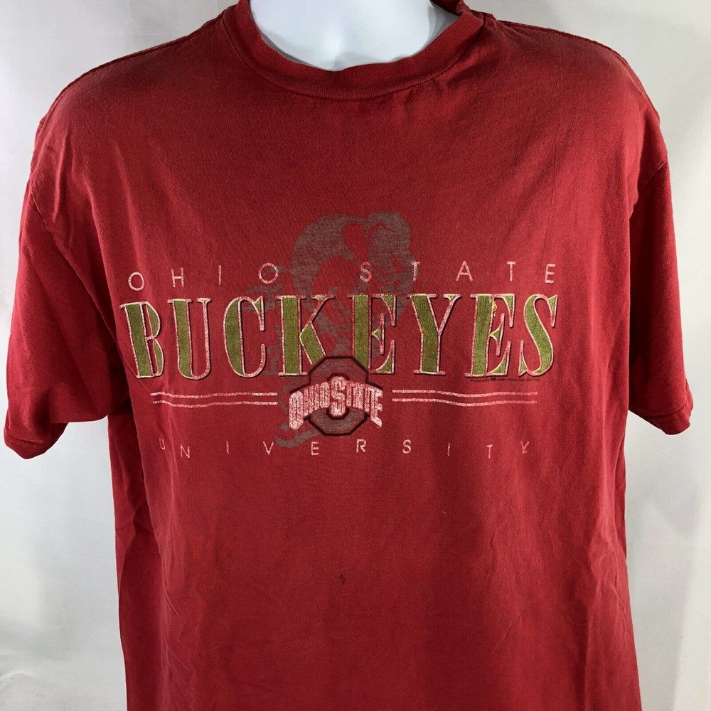Vintage Ohio State Buckeyes Short Sleeve T Shirt Distressed Graphic Tee 90s Red